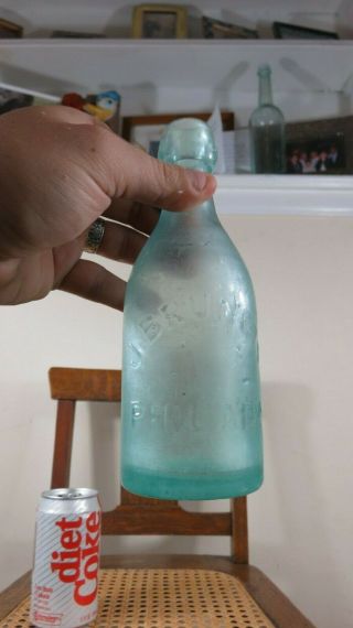 Squat Antique J Brunett Aqua Blob Top Hazed Over Philadelphia Pa Bottle
