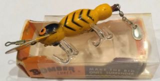 Vintage Bomber Bait Co " Waterdog " Wooden Lure Lure Yellow W/ Black Tiger Stripes