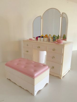 Vintage Sindy Furniture Dressing Table / Mirror / Stool/ottoman & Accessories