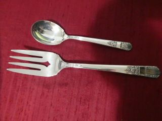 Oneida Wm Rogers Silver Plate 1938 Harmony Meat Serving Fork,  Sugar Spoon