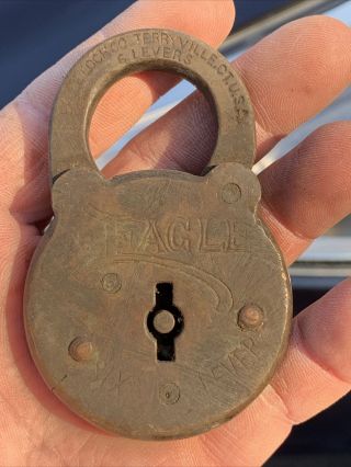 Vintage Antique Eagle Lock Company 6 Six Lever Padlock - No Key - Patina