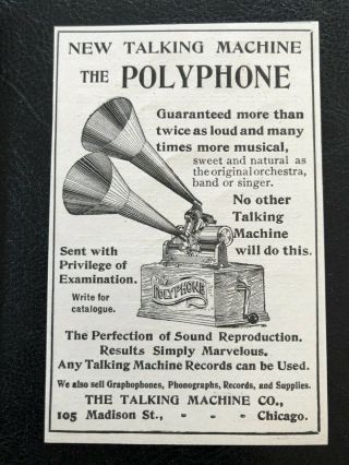 Antique 1898 Talking Machine Polyphone Vtg Victorian Phonograph Art Print Ad