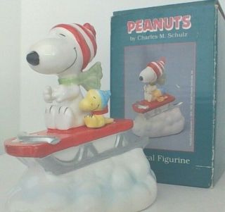 Vintage Peanuts Snoopy & Woodstock Willitts Ceramic Music Box Rare