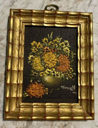 Vintage Framed Oil Painting Small 4x3” M Grumbacher Inc Canvas Framed 5.  25x4.  25”