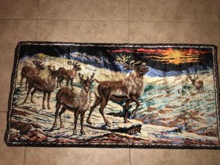 Vintage Tapestry Wall Hanging Rug Elk Buck Stag Deer Lodge Cabin Decor 38” X 19”