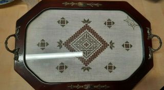 Wooden Tray With Lefkara Lace Under Glass -