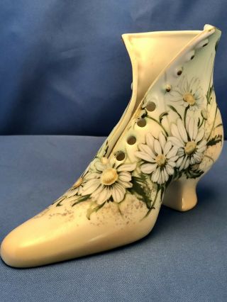 Vintage Limoges China Hand Painted Daisies Shoe Hat Pin Holder Gold Trim Rare