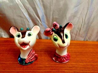 Vintage & Rare Anthropomorphic Reindeer Head Salt & Pepper Shakers Japan
