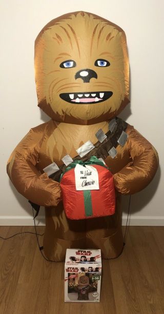 5 Ft Gemmy Airblown Inflatable Christmas Chewbacca W/present Rare