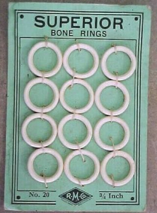 Full Card Of 12 Superior Bone Rings,  3/4 ",  No.  20 For Sewing / Crocheting Nos