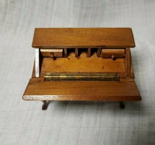 Vintage Dollhouse Wooden Secretary Desk Drawers & Top Open Euc