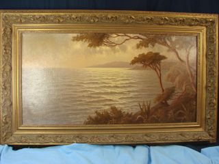 J Andre Antique Oil Painting Lost At Sea With Trees 24x40 "