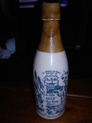 Old Jug Lager Stoneware Bottle The Moerlein Gerst Brewing Co Nashville Tenn Rare