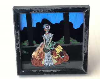 Vintage Miniature Butterfly Wing Picture Crinoline Lady Circa 1920 