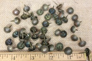 50 Old Brass Color Tacks 7/16” Dia Vintage Upholstery Nail Dark Tarnished Rustic