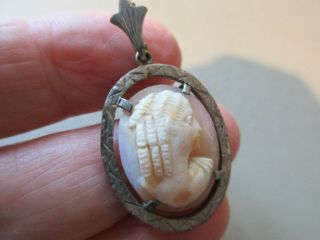 Antique Vintage Art Nouveau Carved Shell Cameo Lady Fob Charm Pendant Necklace