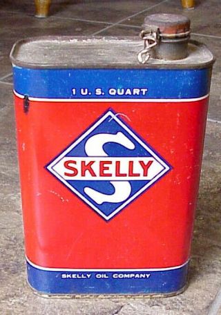 Vintage Rare Skelly Oil Company Skelfine Metal Can 1940’s 1 Us Quart Gas Station