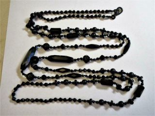 Antique Victorian French Jet Faceted Bead 56 Inch Long Necklace