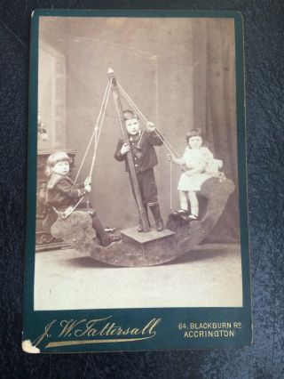 Victorian/edwardian Cabinet Card: Children,  Rare Early Toy,  See - Saw 1880,