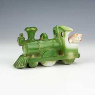Antique German Porcelain - Pig In Railway Steam Train Fairing - Unusual