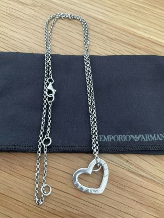Unique Rare Emporio Armani Sterling Silver Hallmarked Heart Necklace In Pouch