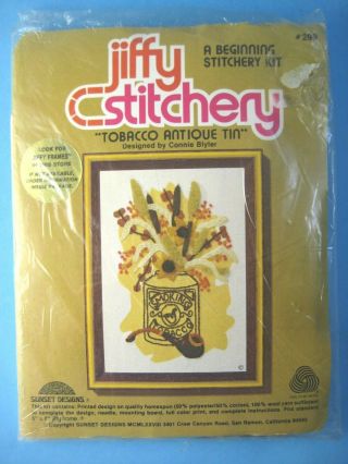 Sunset Designs Jiffy Stitchery Tobacco Antique Tin Crewel Embroidery Kit
