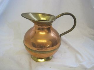 Vintage Rustic Solid Copper With Coopered Brass Banding Jug Tankard Metalware