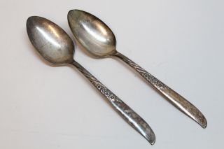 2 Wm A Rogers Oneida Ltd Always Wildwood Silverplate Solid Serving Spoons