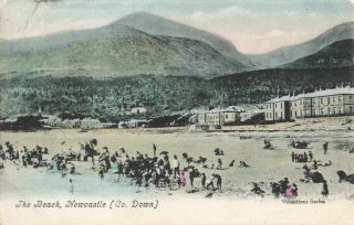 The Beach,  Newcastle Co.  Down,  N.  Ireland (1906) Rare Vintage Scenic Postcard.
