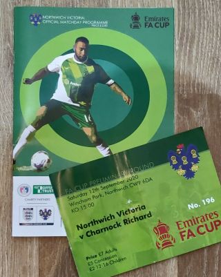 Northwich Victoria Fc Charnock Richard Fa Cup Football Programme & Ticket Rare