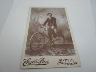 19th C Antique Cabinet Photograph Gentleman On A Bicycle Id