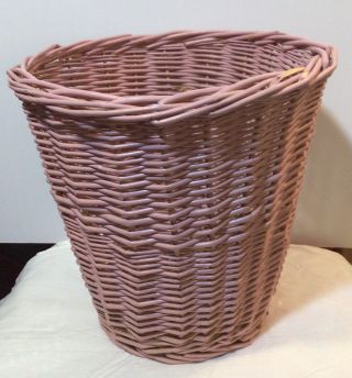 Vintage Wicker Cottage Waste Paper Basket Shabby Chic Pretty In Pink Trash Can