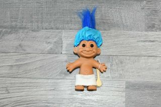 Vintage Russ Troll Doll Shower Cap Bath Blue Hair Towel & Scrub Brush 5 "
