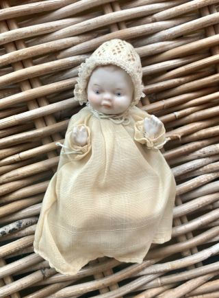 Vintage Porcelain Baby Doll W/gown 5 " Artisan Dollhouse Miniature