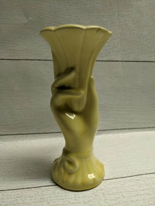 Antique Mccoy Hand Holding A Vase 7 " Gloss Yellow Finish 1940 