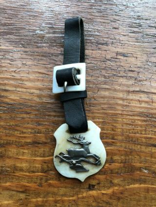 Vintage John Deere Shell And Silver Watch Fob On Leather Strap Rare