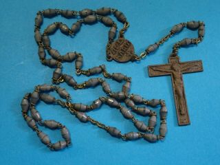 Antique French Monastery Rosary // Grey Glass Beads // Around 1900