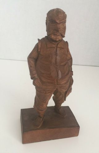 Vintage Hand Carved Wood Figure Old Man With Hat Figurine 5½ " Tall