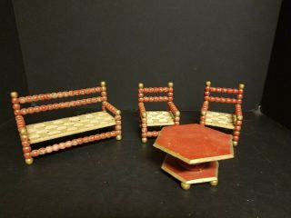 Vintage Set Of 4 Doll Furniture - Bench,  2 Chairs & Table S1