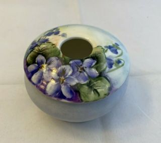 Antique M&z Austria Porcelain Hair Receiver Hand Painted Vanity Jar Violets