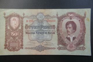 1932 Hungary 50 Pengo Old Paper Money Banknote D235 036280 Rare