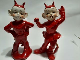 Vintage Halloween Lefton Made In Japan Cute Devil Figurine W/pitchforks 6 " Rare