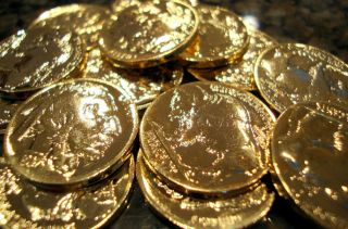 Gold Buffalo Head Nickel Old Antique Ww2 World War 2 Era Rare 24 K Gold Plated