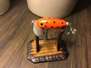 Vintage Fred Arbogast Jitterbug In Tough Orange Spot Fly Rod Size