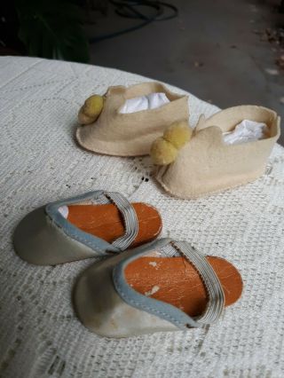 Vintage 1950 Large Terri Lee Doll Slippers W/ Pom - Poms & Shoes 2 Pairs Too Cute