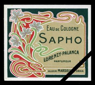 Antique French Perfume Label Art Nouveau Vintage Sapho Cologne Lorenzy Palanca