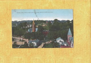 Ct South Norwalk 1908 - 29 Antique Postcard Birdseye View West Ave & Street Conn