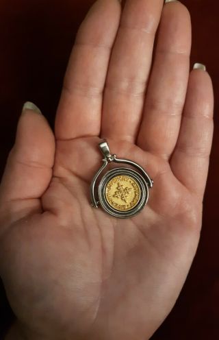 Rare Vintage 80 ' s GIVENCHY Reversible Logo Coin Medallion Dubloom Pendant Signed 3