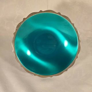 Wm.  Rogers Silver Plate Blue Green Enamel Pedestal Compote Candy Dish Bowl Vtg