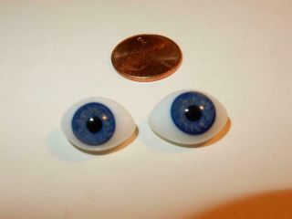 16 Mm Glass Eyes Blue Hand Blown Pinch Back Antique German French Bisque Doll